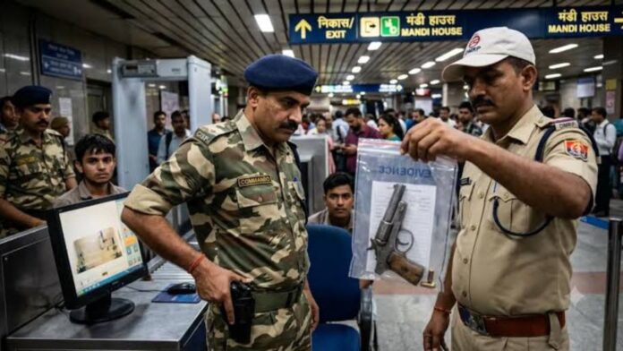 मंडी हाउस मेट्रो स्टेशन पर सुरक्षा जांच में बड़ा खुलासा, यात्री के बैग से मिला देसी कट्टा और जिंदा कारतूस